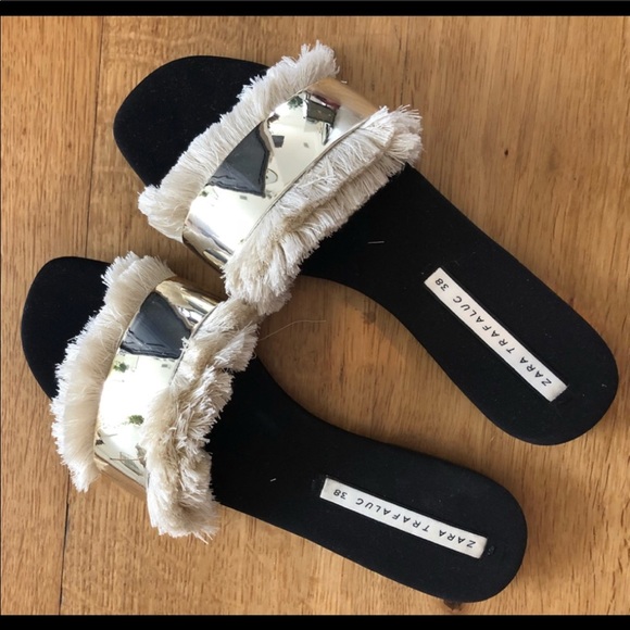 zara slides with fringe